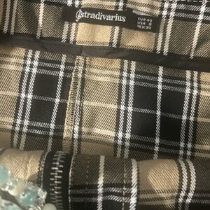Stradivarius Checkered Skirt in Black and Tan